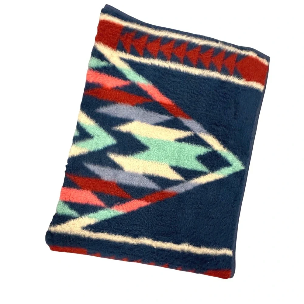 Vintage 90s Biederlack Southwestern Aztec Fleece Throw Blanket 57